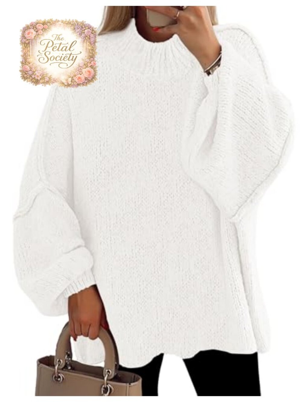 Oversized Chunky Knit Mock Neck Pullover Sweater Drop Shoulder Tunic